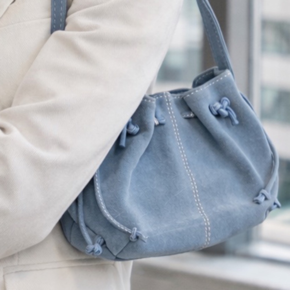 Nine West Blue Suede Slouchy Shoulder Bag 14” , Vintage, Chic Y2K Purse